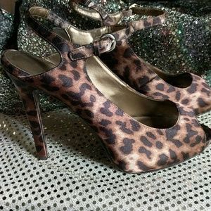Leopard Print Textile Platform Heels